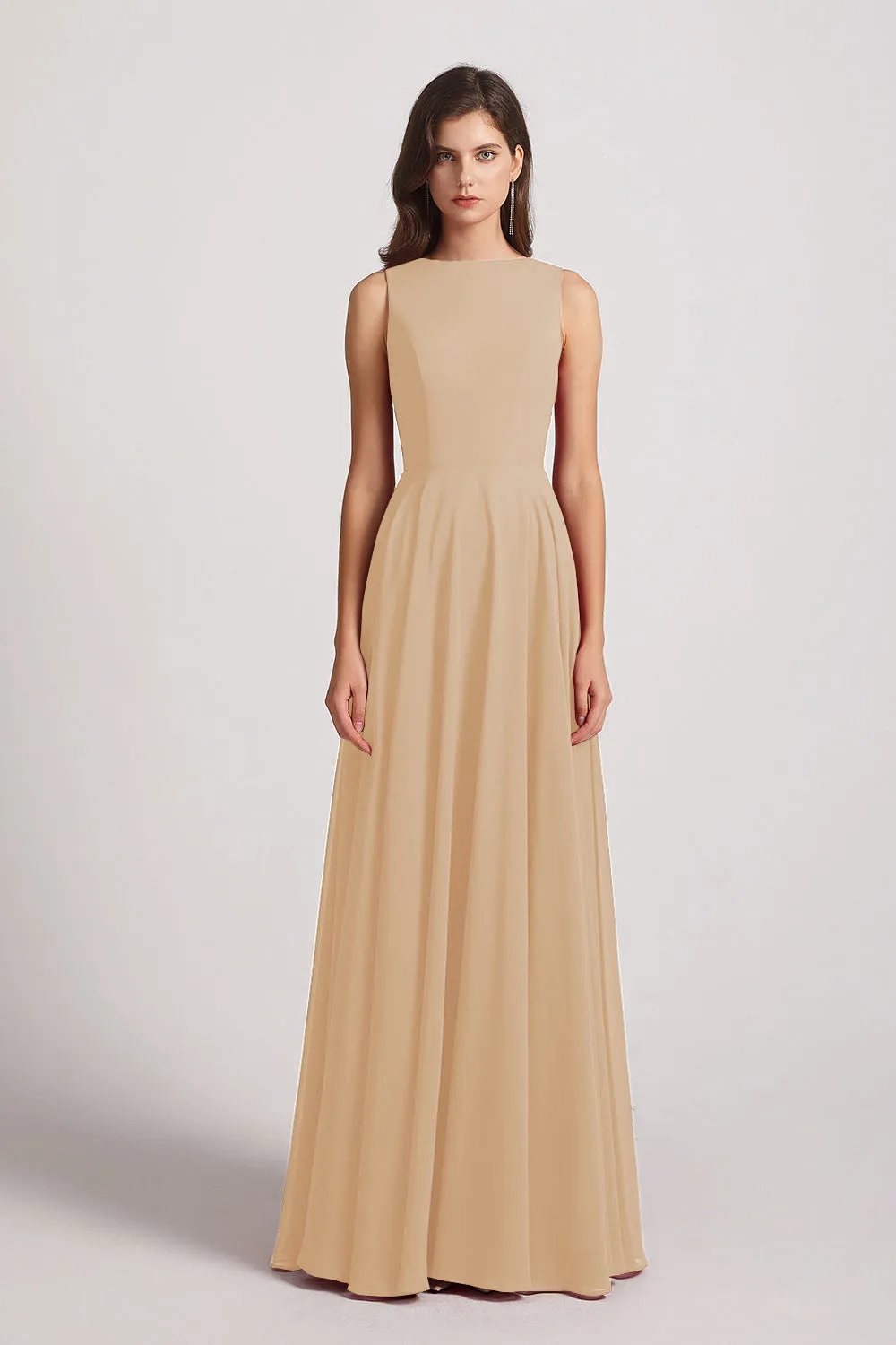 Jewel A-line Chiffon Open Back Bridesmaid Dresses (AF0048)