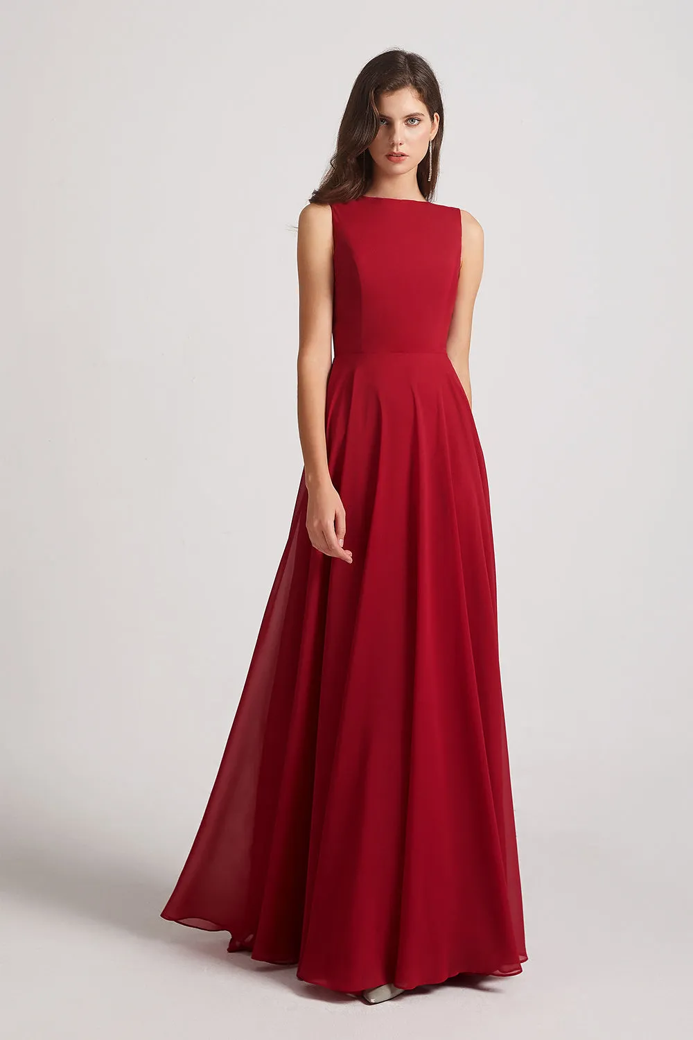 Jewel A-line Chiffon Open Back Bridesmaid Dresses (AF0048)