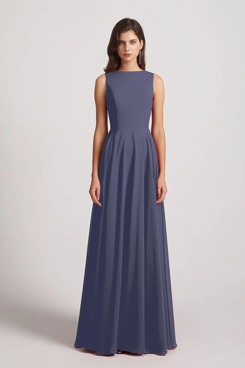 Jewel A-line Chiffon Open Back Bridesmaid Dresses (AF0048)