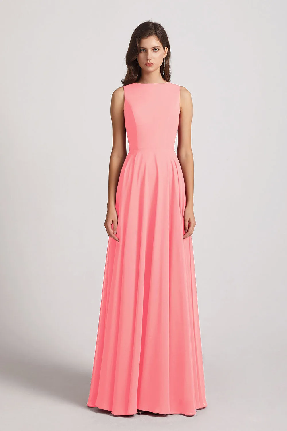 Jewel A-line Chiffon Open Back Bridesmaid Dresses (AF0048)