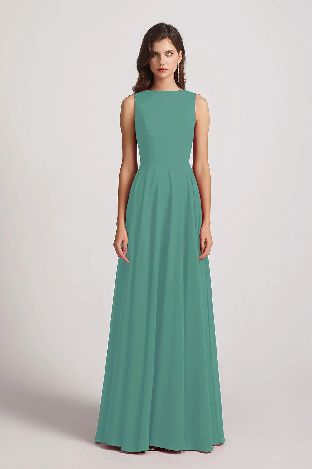 Jewel A-line Chiffon Open Back Bridesmaid Dresses (AF0048)