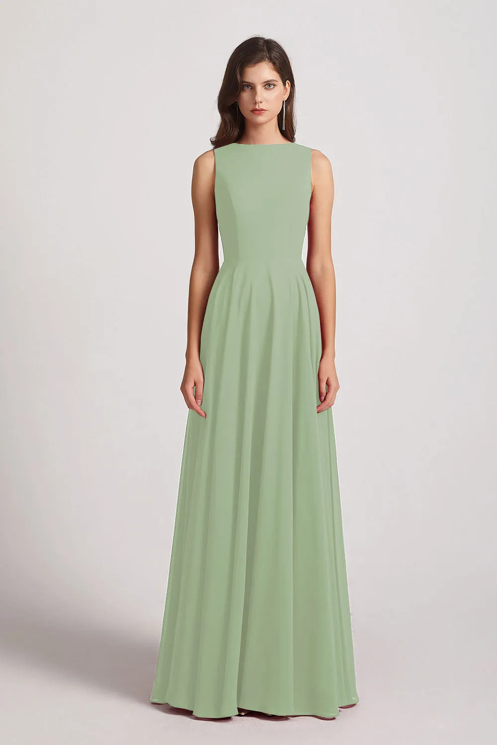 Jewel A-line Chiffon Open Back Bridesmaid Dresses (AF0048)