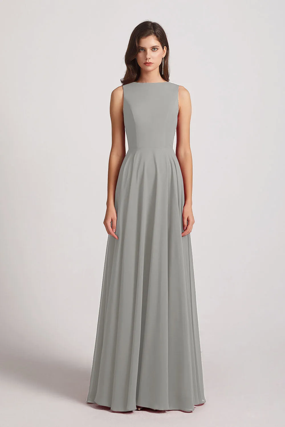 Jewel A-line Chiffon Open Back Bridesmaid Dresses (AF0048)