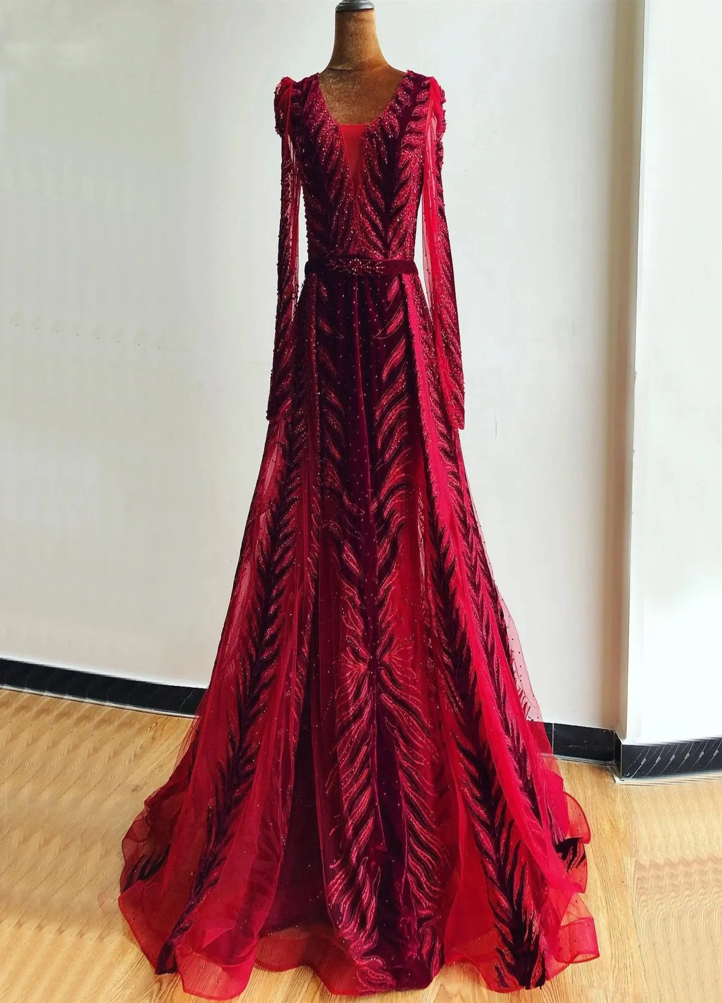 KAYLA -  V-Neck Luxury Beading Gown