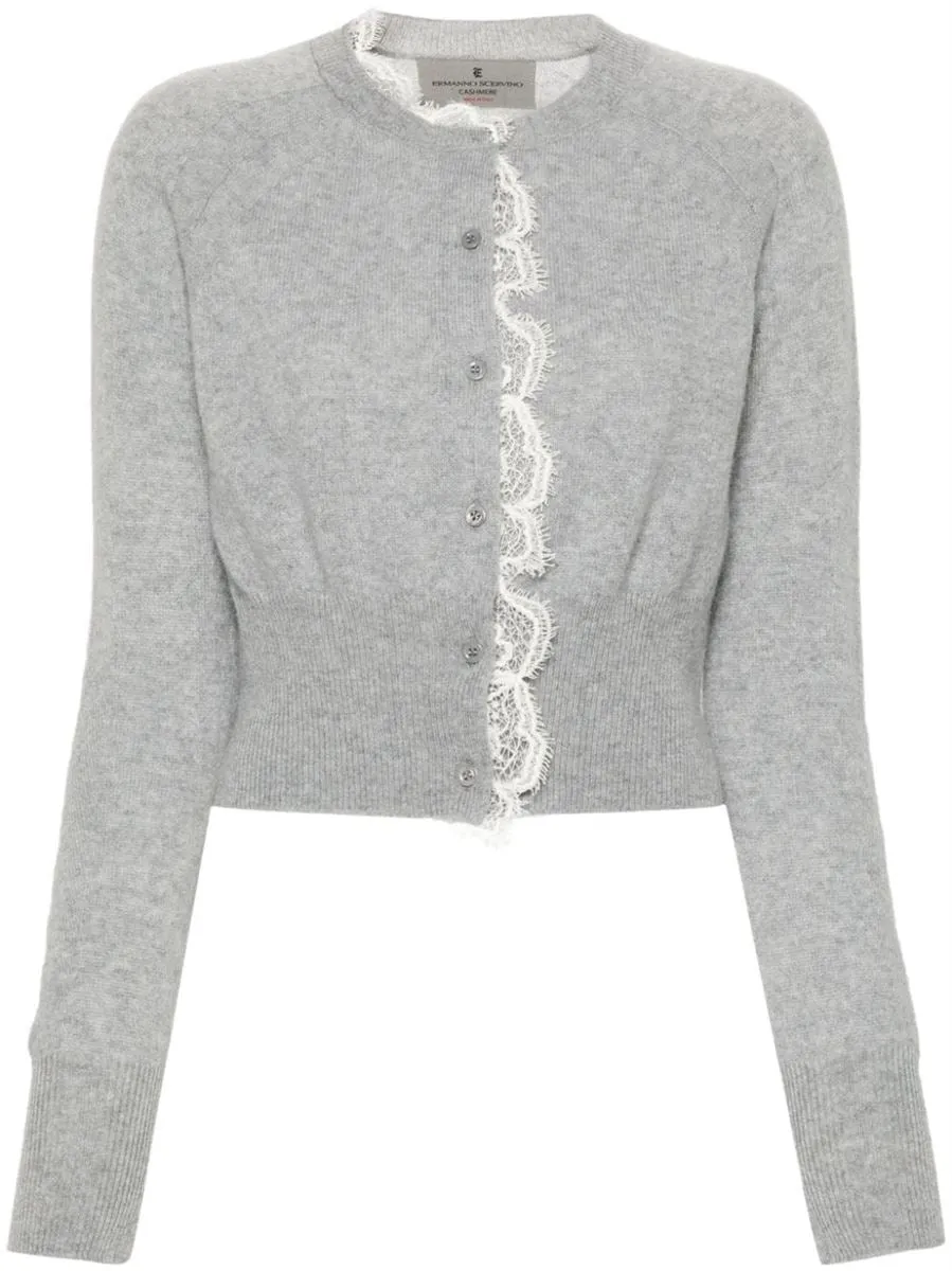 LACE-TRIM CASHMERE CARDIGAN