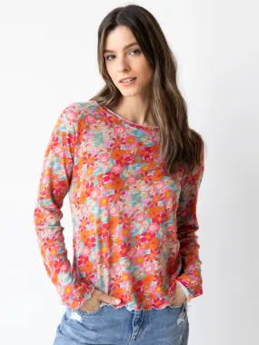 Lily Knit Cotton Long Sleeve Tee Shirt - Pink Red Floral