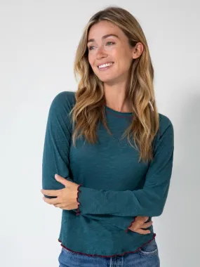 Lily Knit Cotton Long Sleeve Tee Shirt - Teal