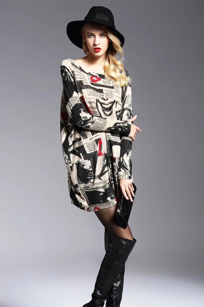 Long Sleeve Boat Neck Loose Sweater Dress