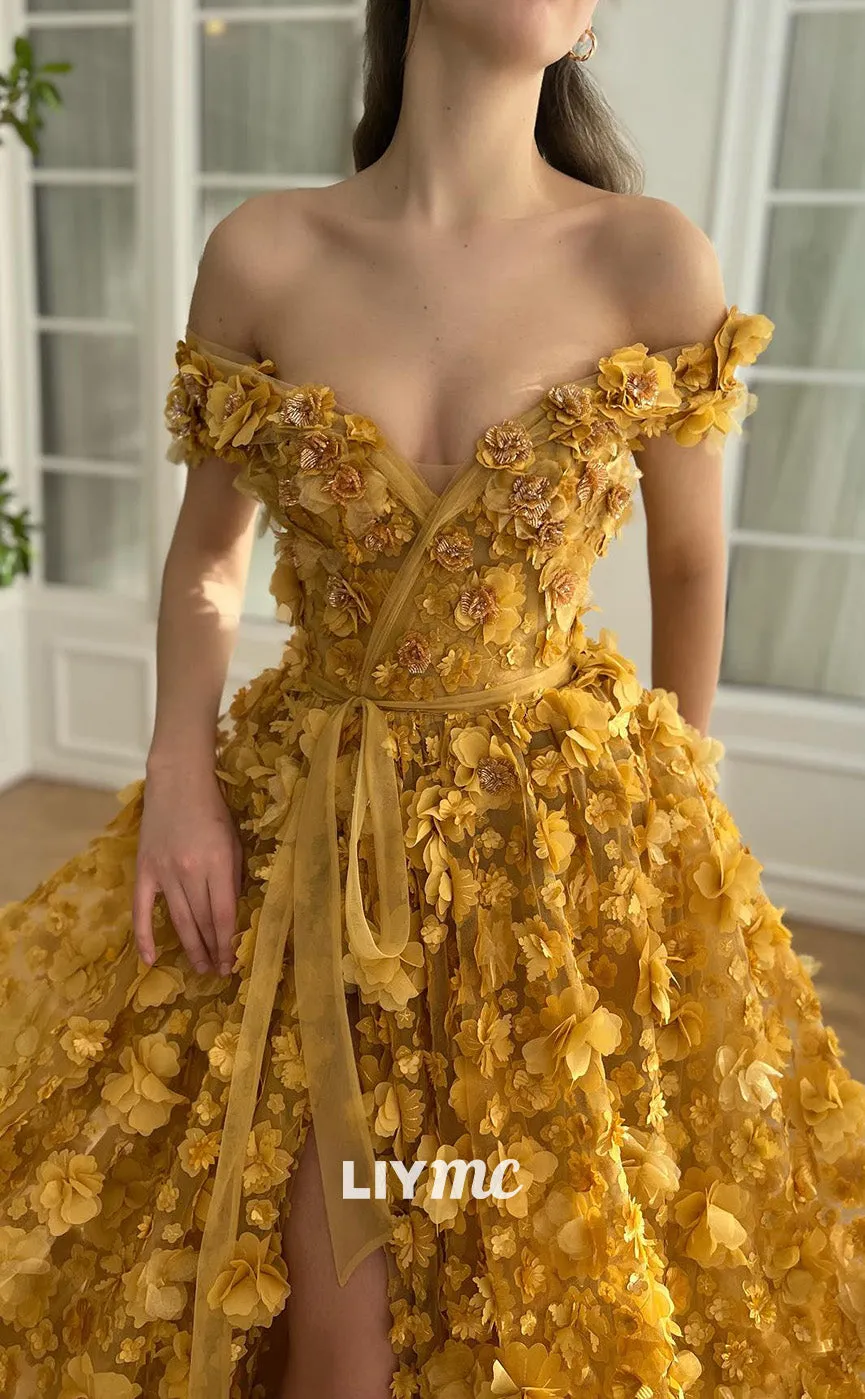 LP2189 - Off-Shoulder Strapless Floral Embellished A-Line Prom Dress