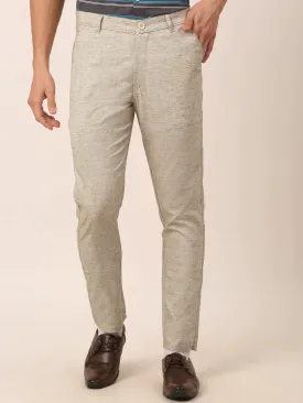 Men'S Beige Linan Cotton Formal Trousers