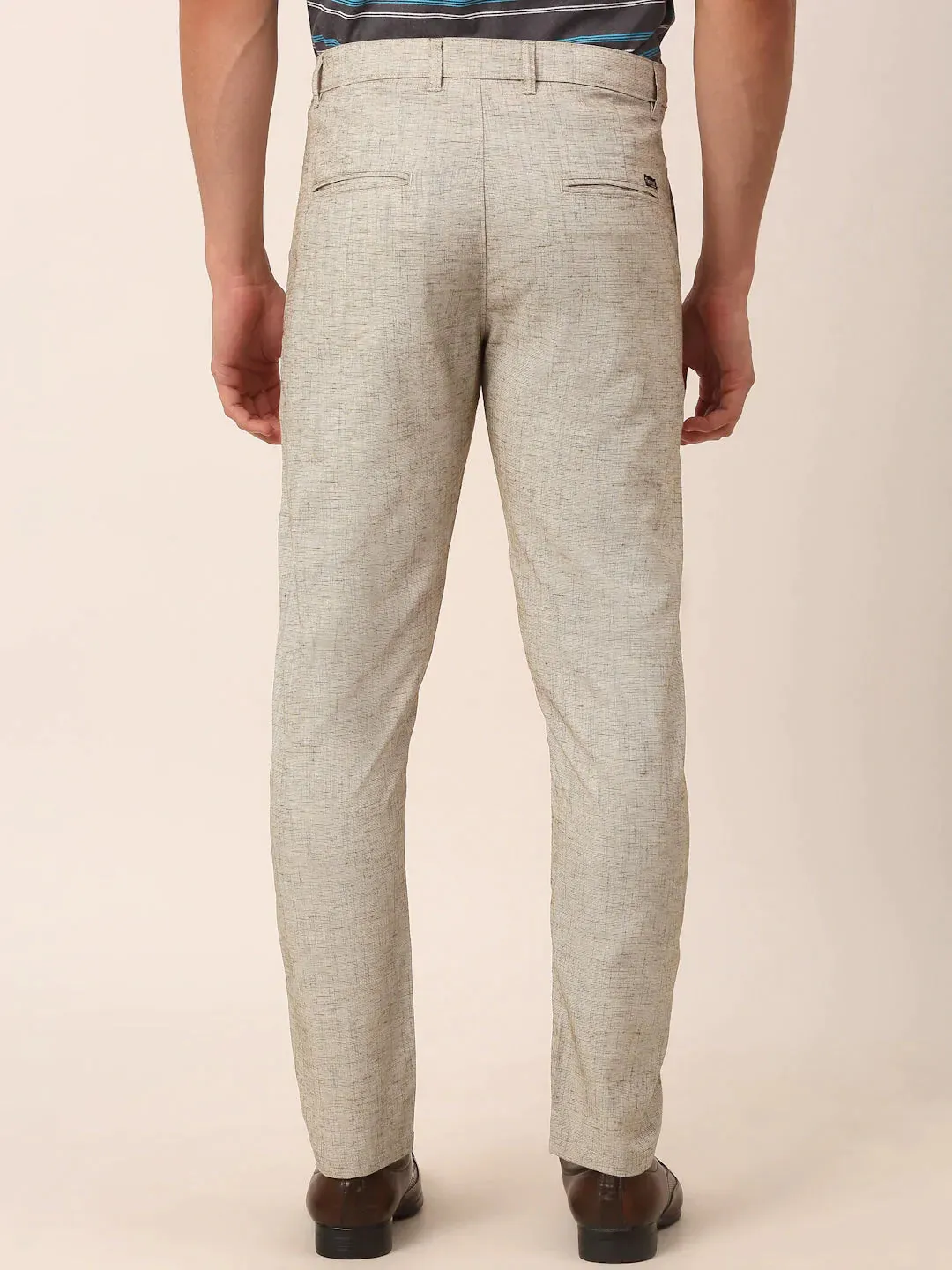 Men'S Beige Linan Cotton Formal Trousers