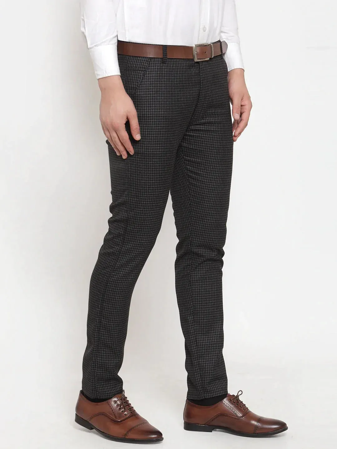 Men'S Black Checked Formal Trousers