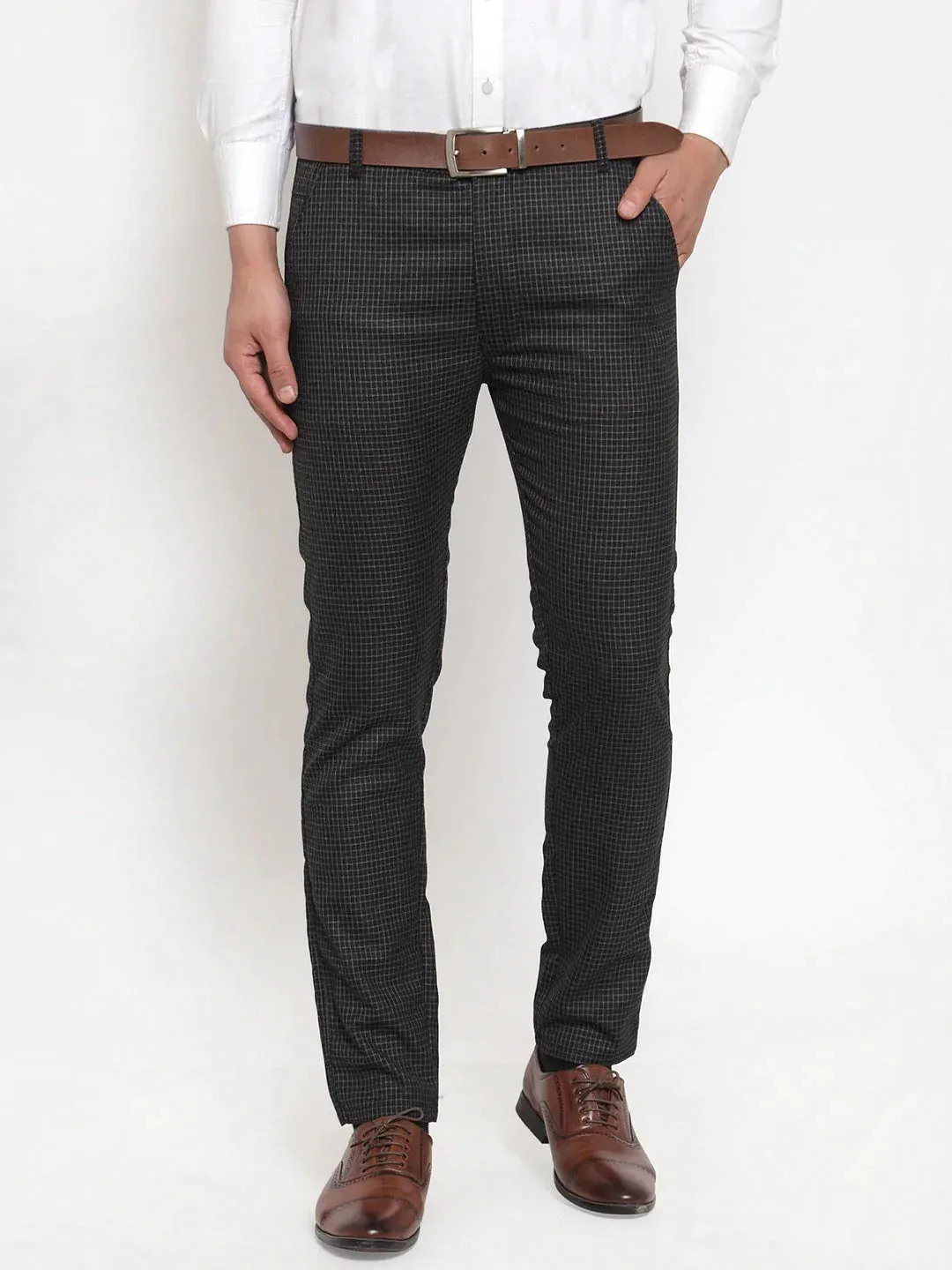 Men'S Black Checked Formal Trousers