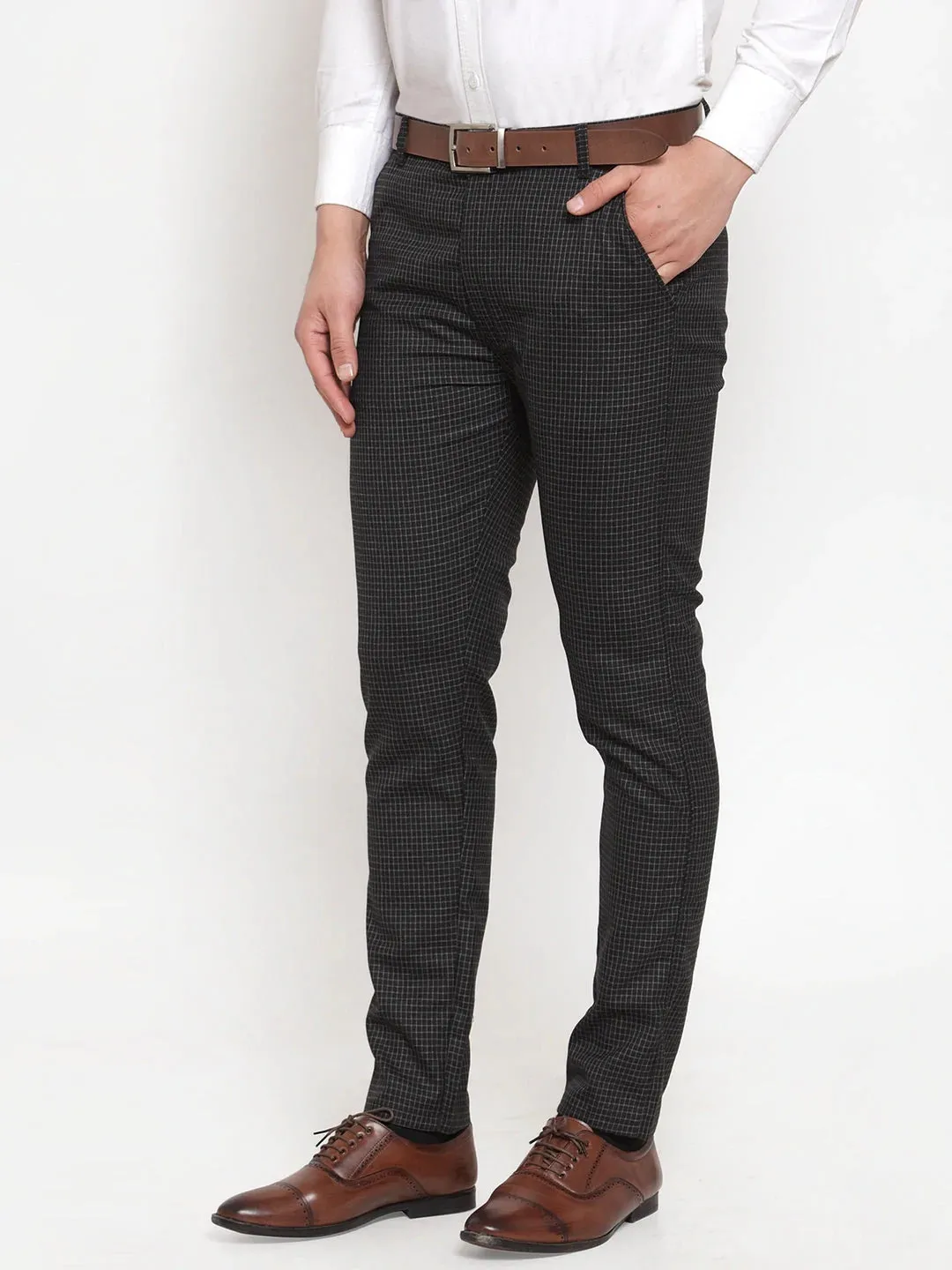 Men'S Black Checked Formal Trousers