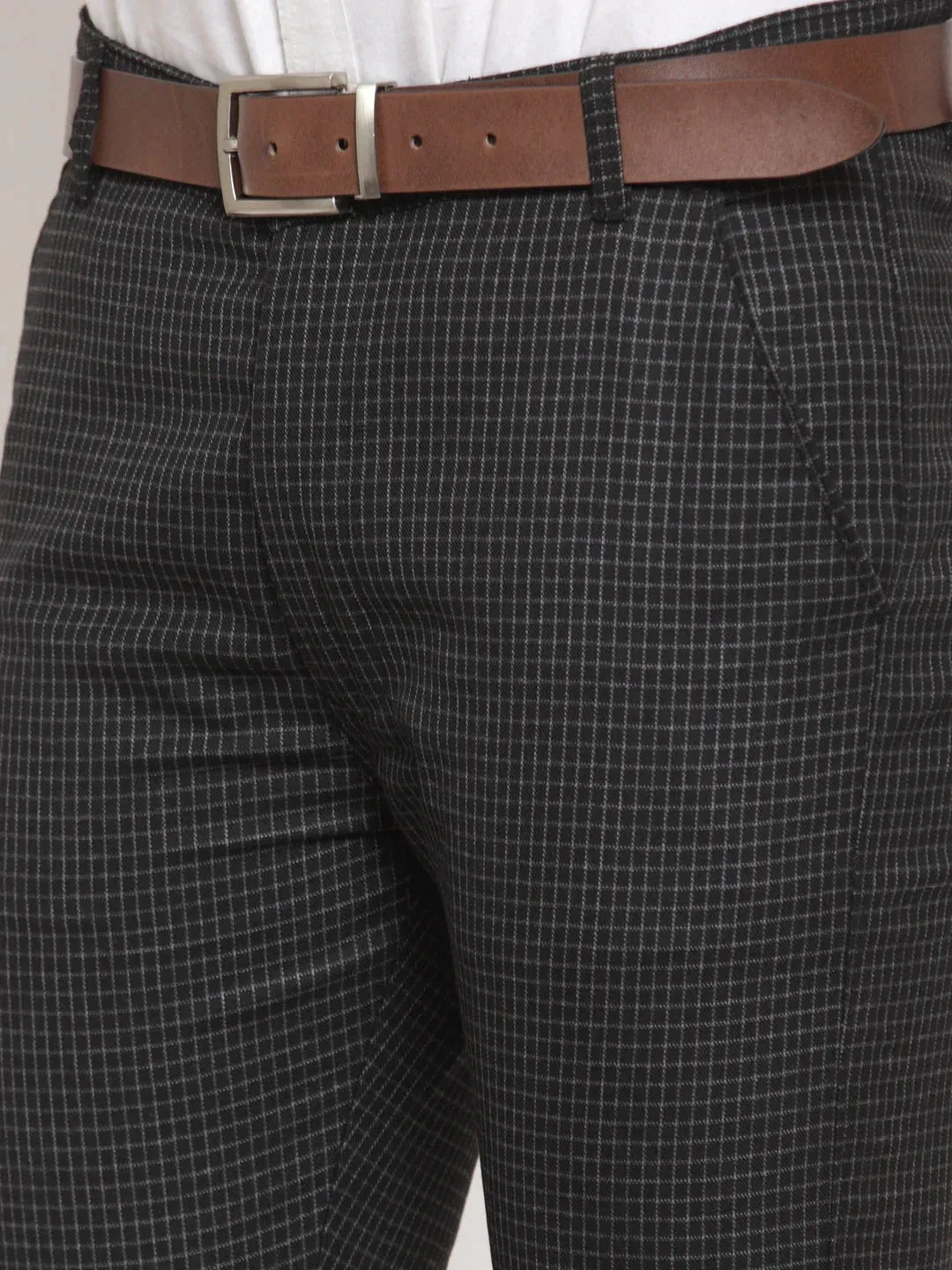 Men'S Black Checked Formal Trousers