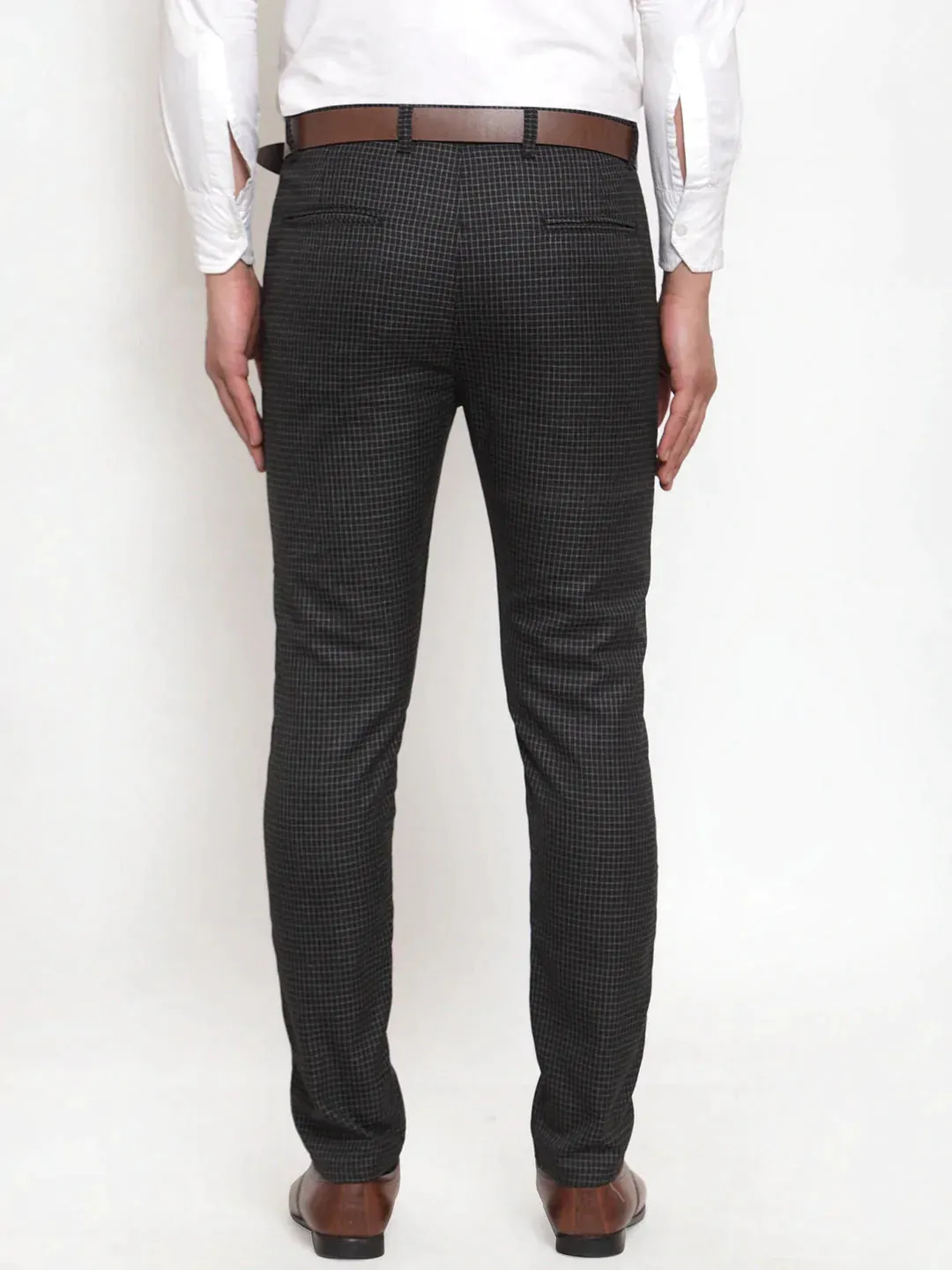 Men'S Black Checked Formal Trousers