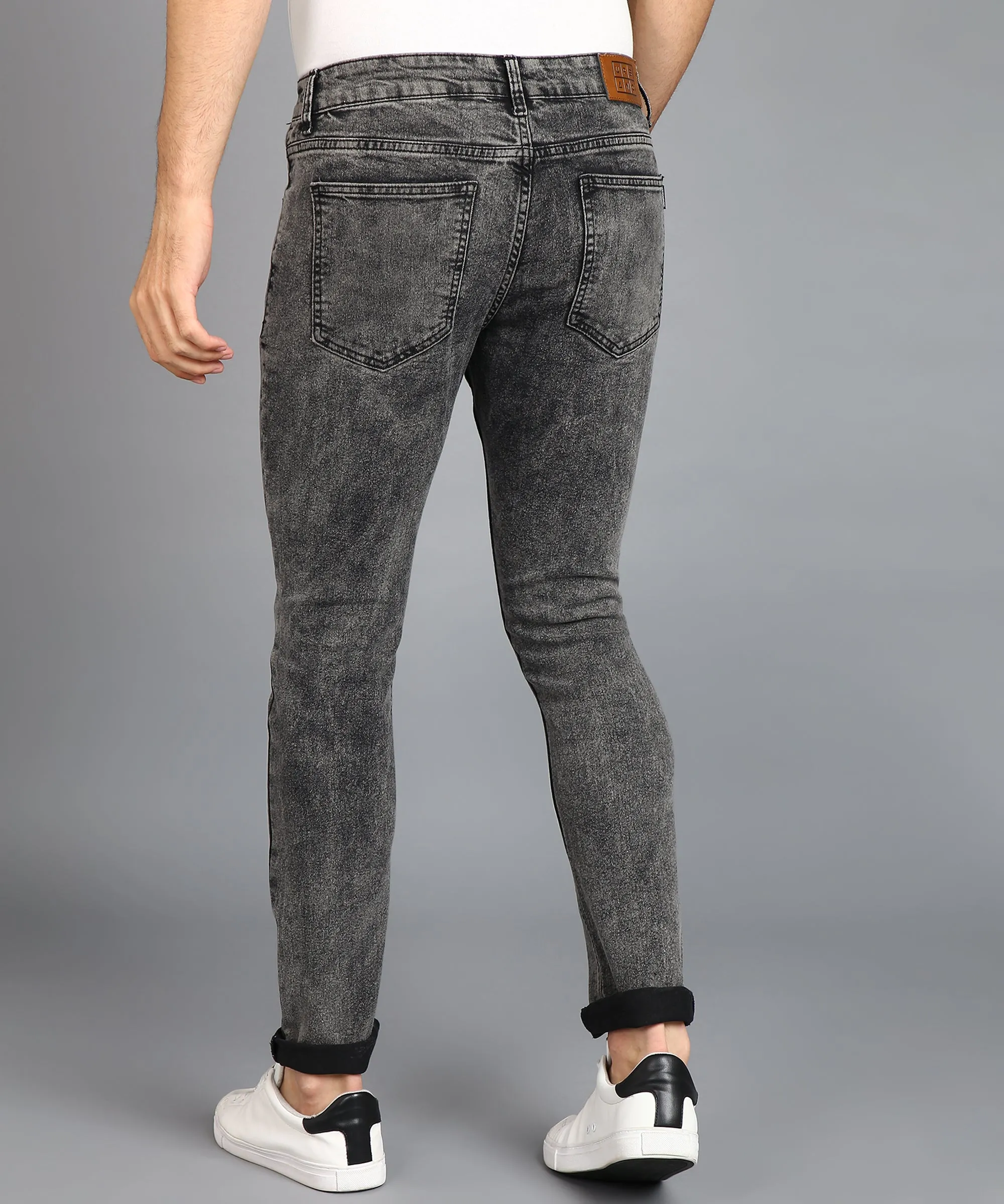 Men's Black Regular Fit Washed Jeans Stretchable