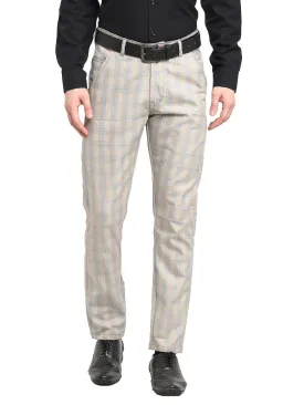 Men'S Blue Cotton Checked Formal Trousers