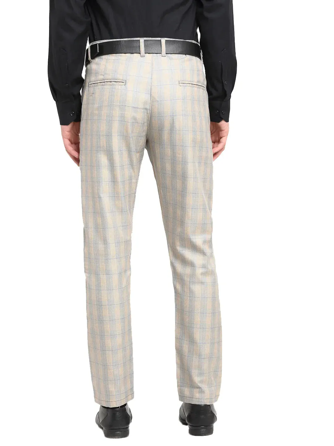 Men'S Blue Cotton Checked Formal Trousers