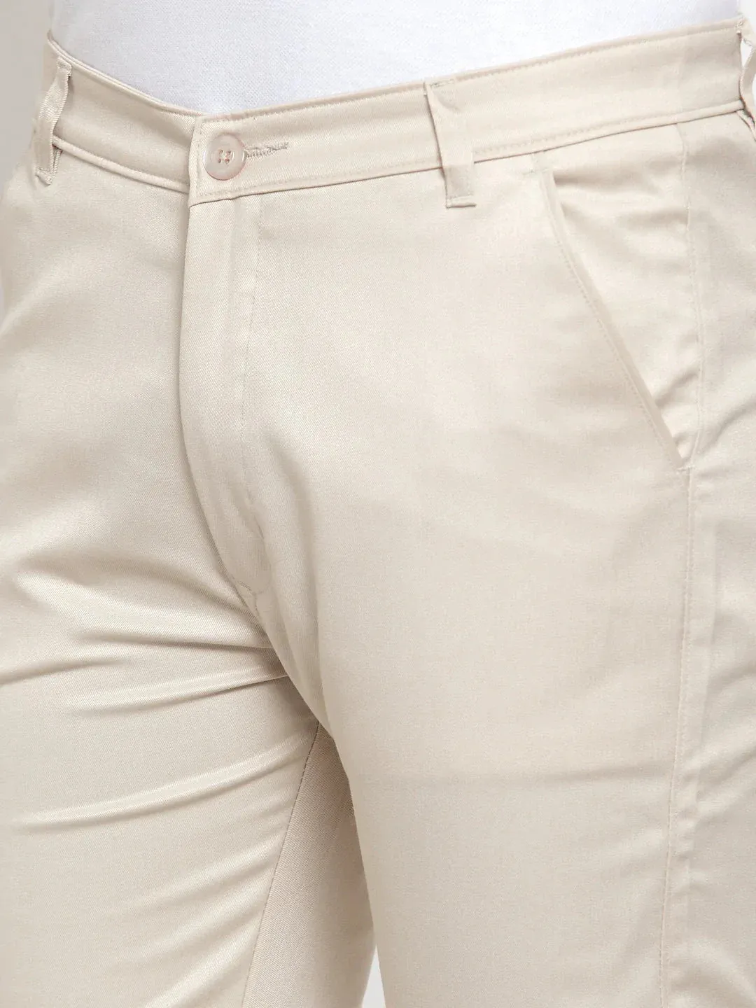 Men'S Cream Solid Formal Trousers