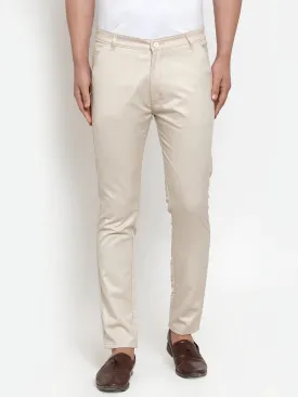 Men'S Cream Solid Formal Trousers