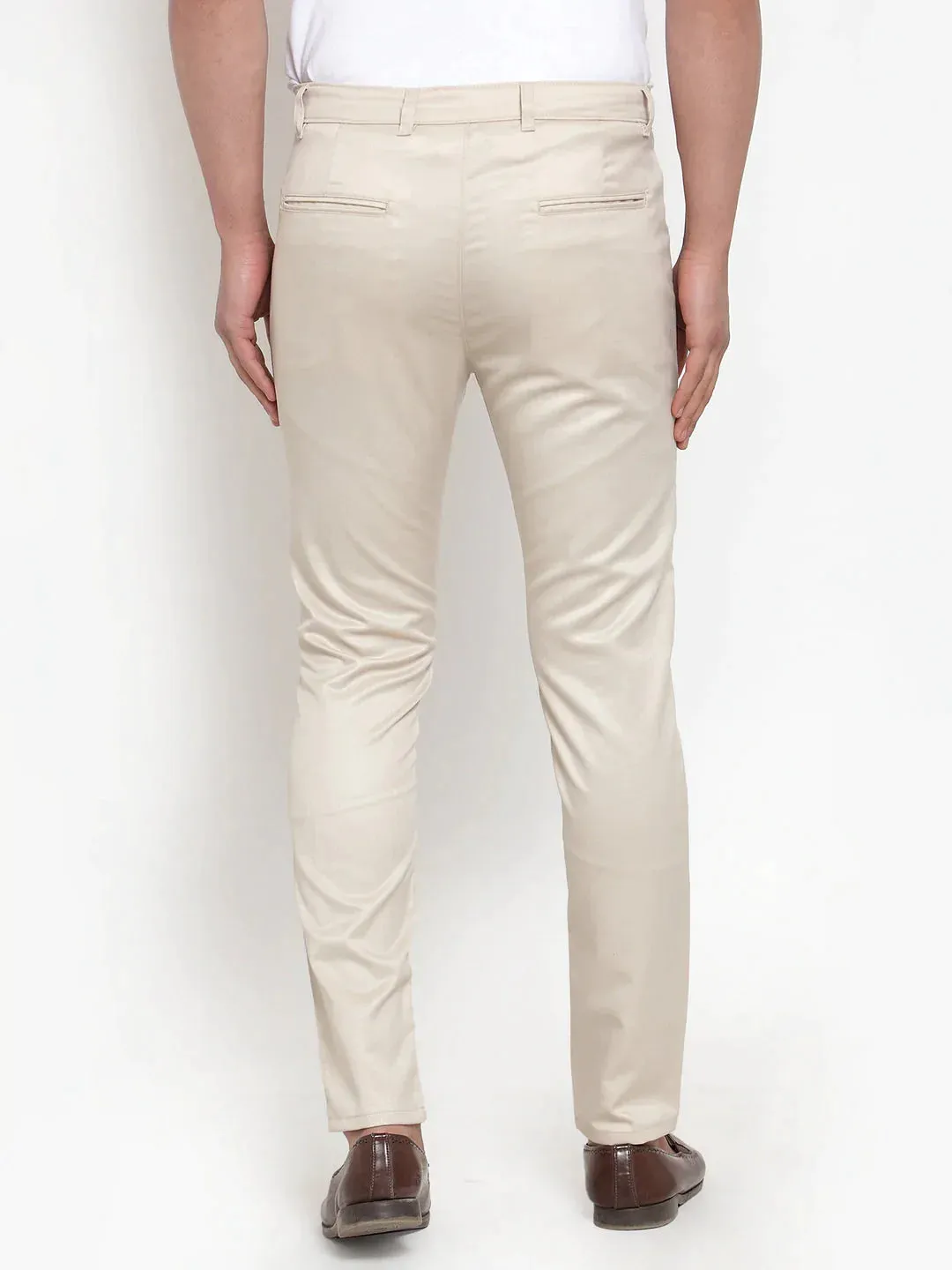 Men'S Cream Solid Formal Trousers