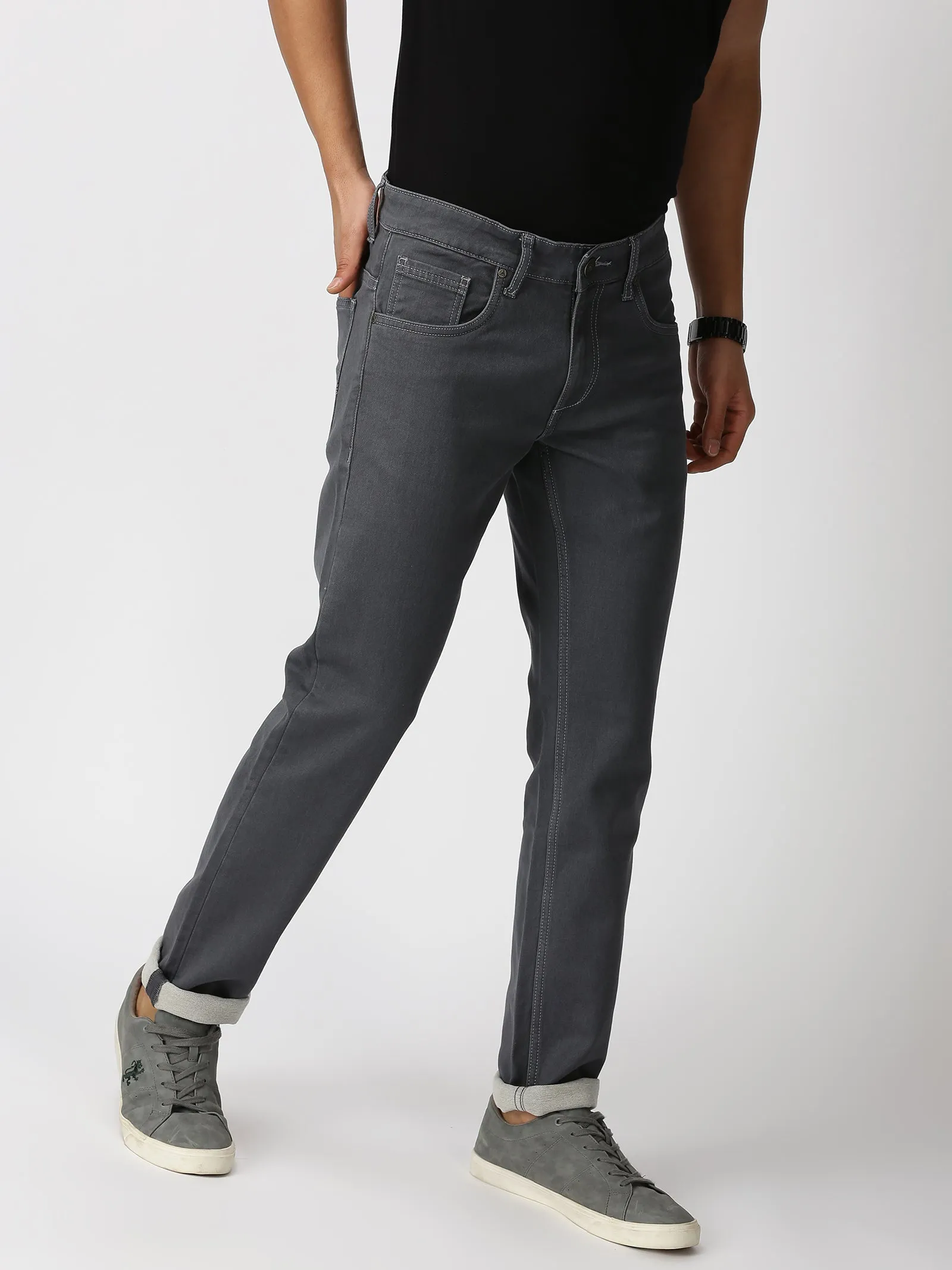 MEN'S DK GREY SOLID JASON FIT JEANS