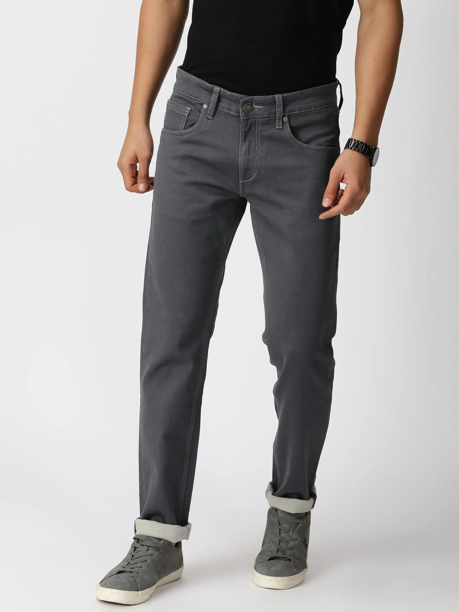 MEN'S DK GREY SOLID JASON FIT JEANS