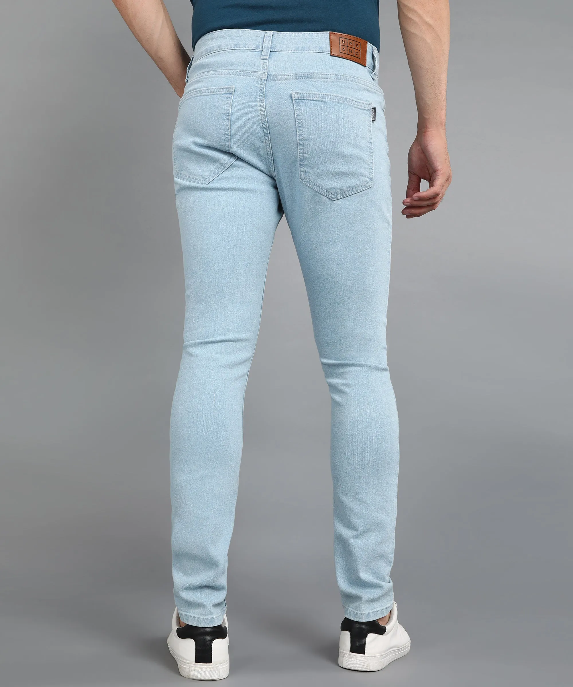 Men's Ice Blue Regular Fit Washed Jeans Stretchable