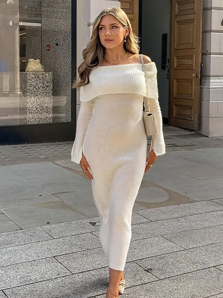 Milena - Fine knitted off shoulder dress