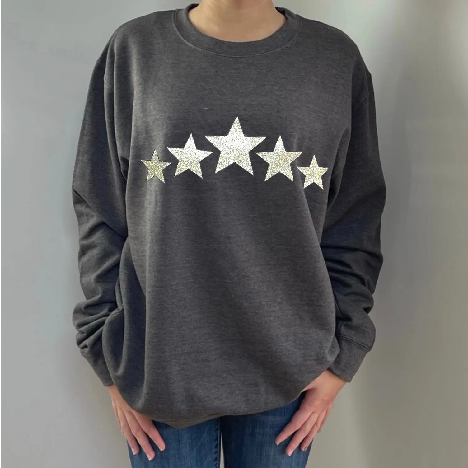 Multi Glitter Star Sweatshirt - Charcoal