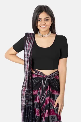 Naidu Hall Knitted Blouse With Round Neck Princess Cut Short Sleeve - Black