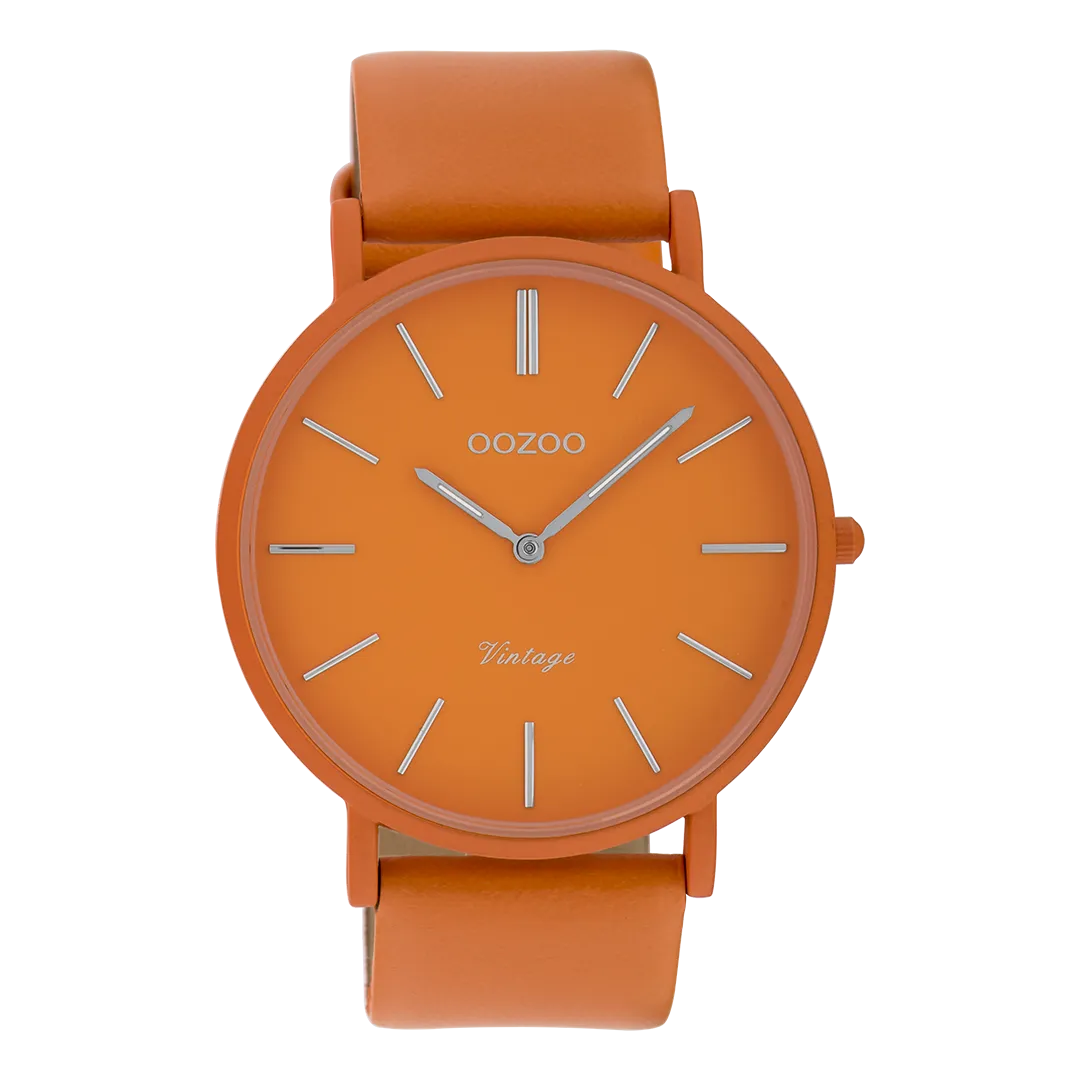 Orange  watch with orange leather strap