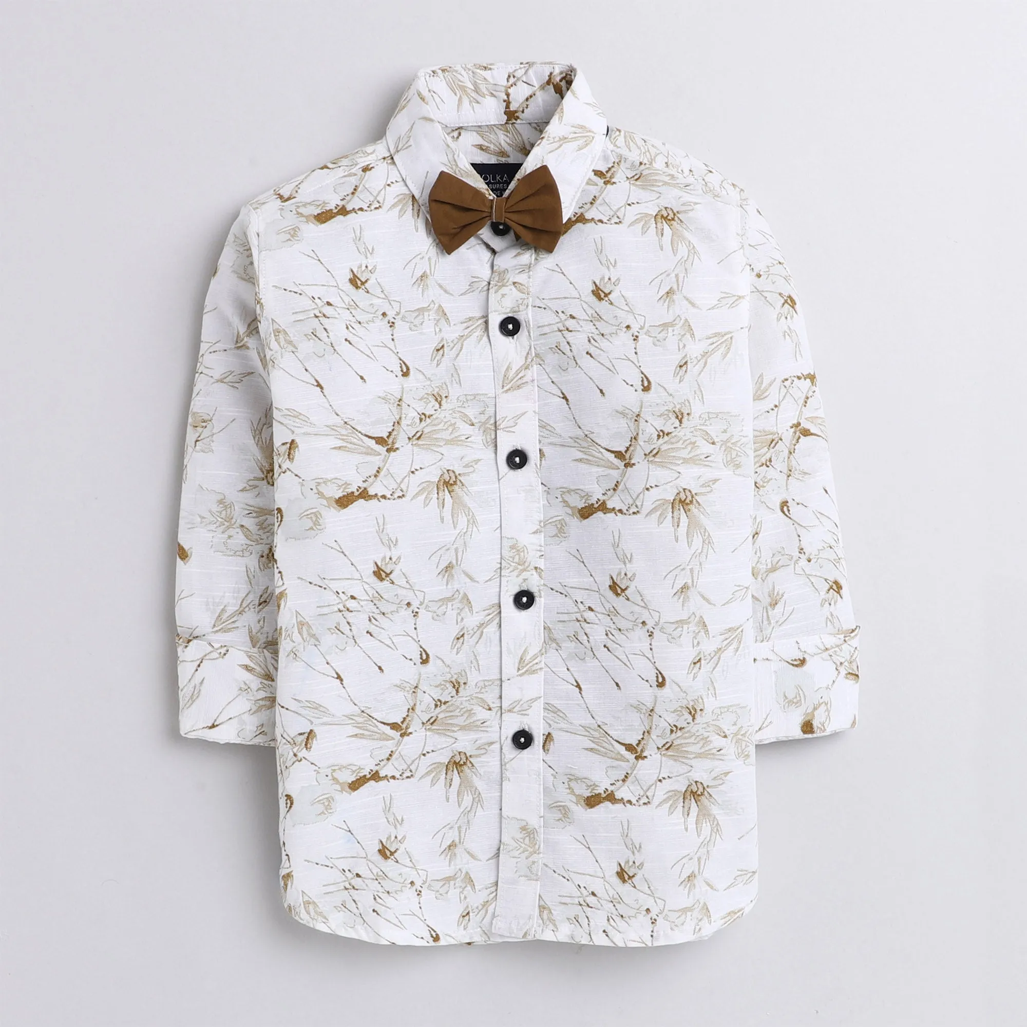 Polka Tots floral all over print khakhi  bow tie shirt - White