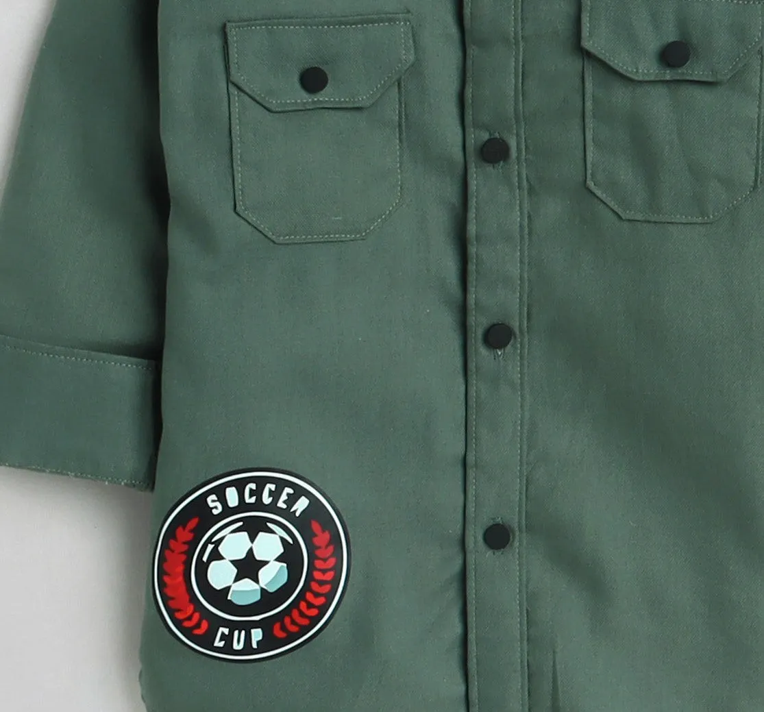 Polka Tots football print cargo shirt - green