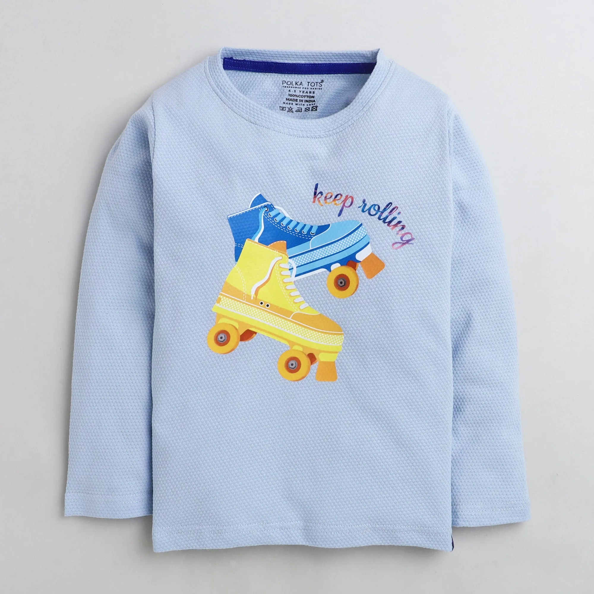 Polka Tots Full Sleeve Keep Rolling print Tshirt - Blue