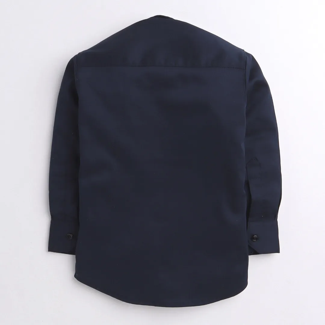 Polka Tots Full Sleeve Party Wear Reverse Collar Placket With Bow Tie Shirt - Dark Blue