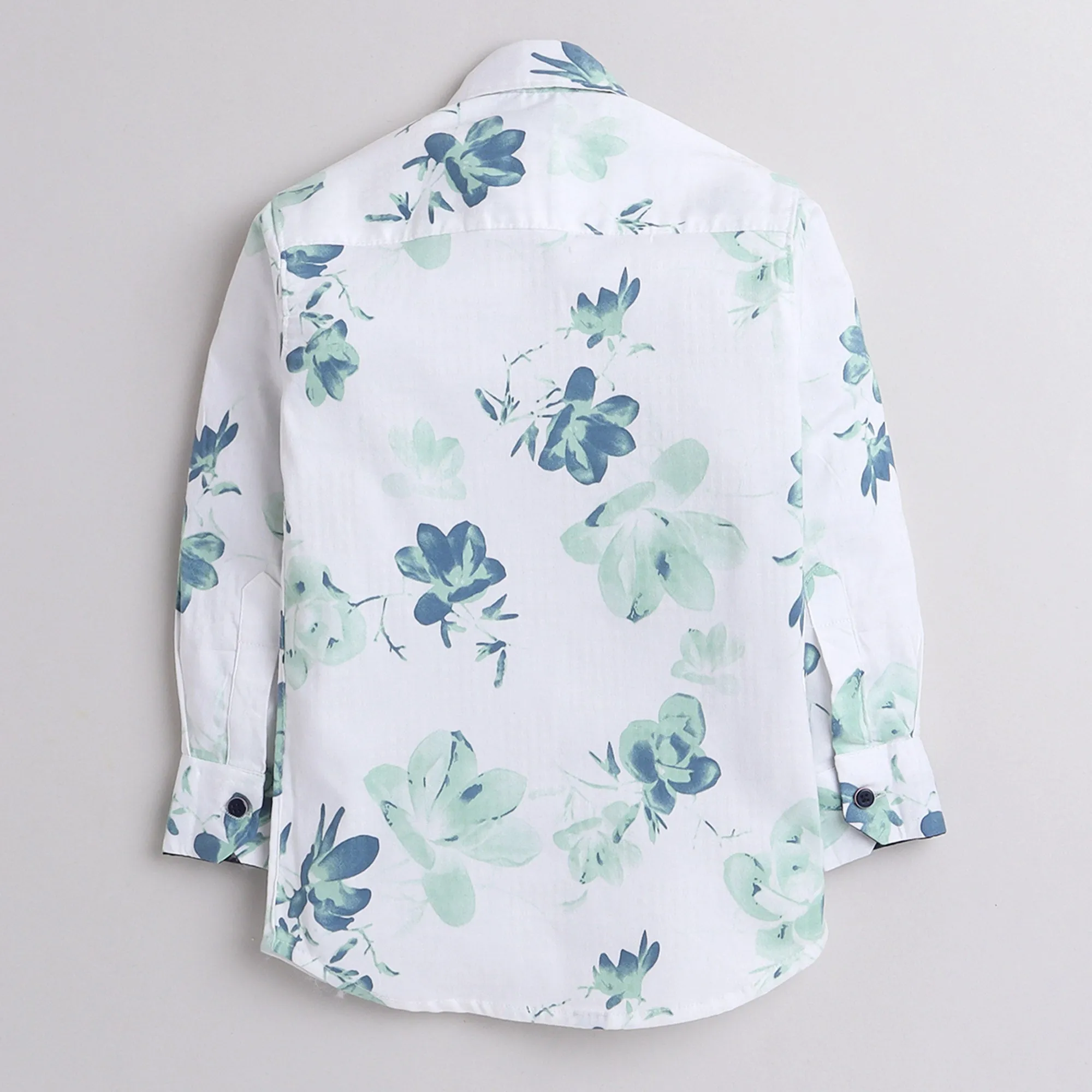 Polka Tots Full Sleeve Shirt Blue Floral Print - White