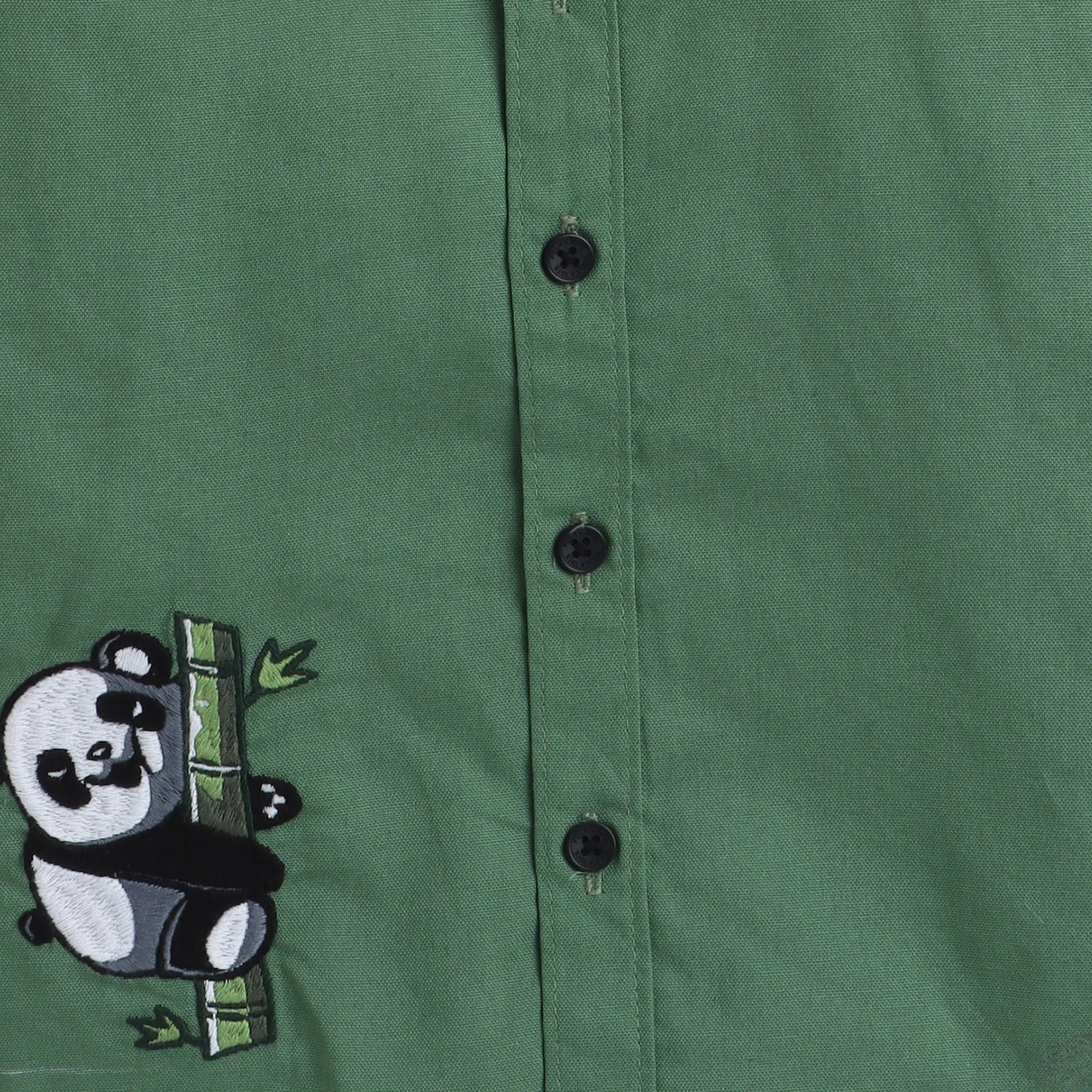 Polka Tots Full Sleeve Shirt Panda Embroidery - Green