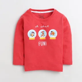 Polka Tots Full Sleeve T-Shirt Oh What Fun - Red