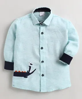 Polka Tots Full Sleeves Crocodile Patch Detailing Shirt - Light Blue