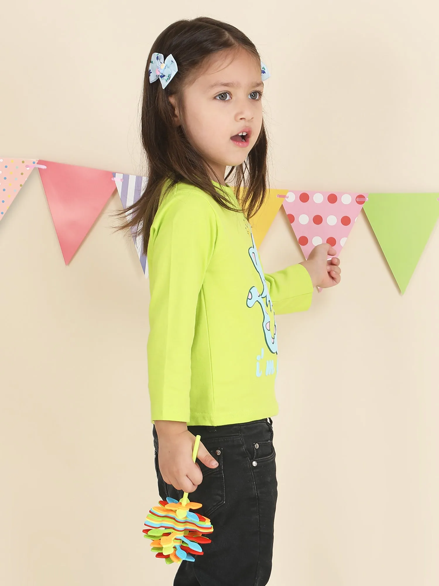 Polka Tots Full Sleeves I'm Queen print T-shirt - Green