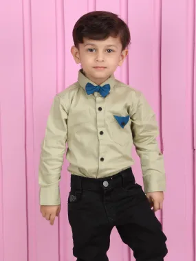 Polka Tots Full sleeves shirt with Bow Tie - Beige