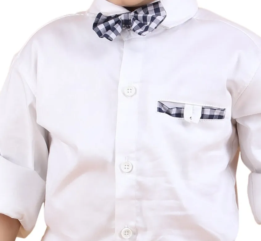 Polka Tots Full Sleeves shirt with Bow tie - White