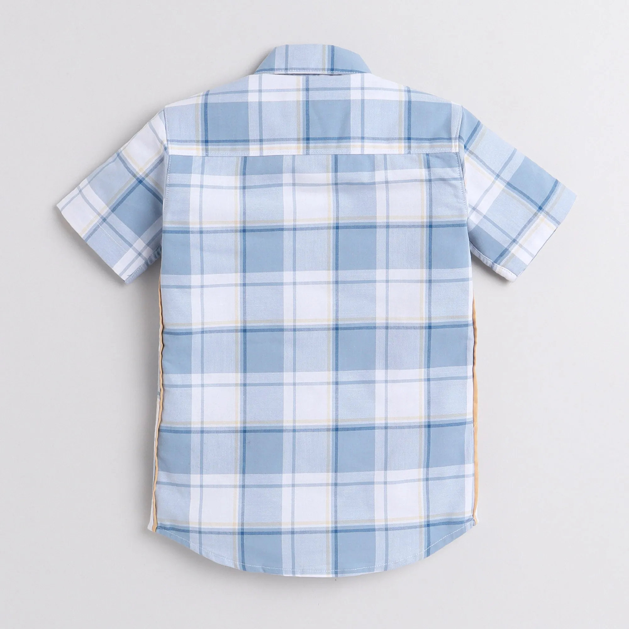 Polka Tots Half Sleeve Checks Shirt Yellow Detailing - Blue