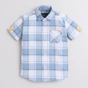 Polka Tots Half Sleeve Checks Shirt Yellow Detailing - Blue