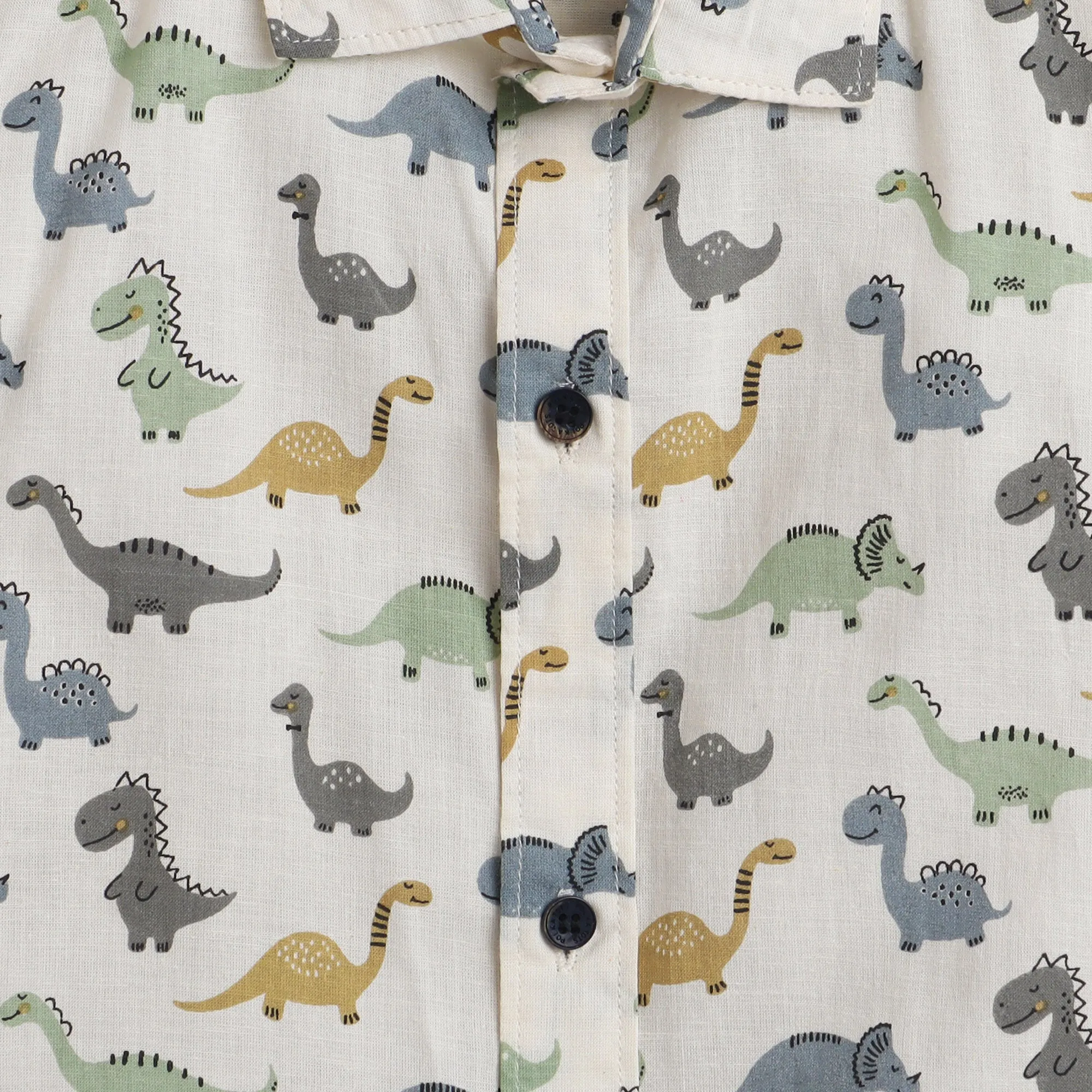 Polka Tots Half Sleeve Shirt Multi Color Dinosaur Print - White