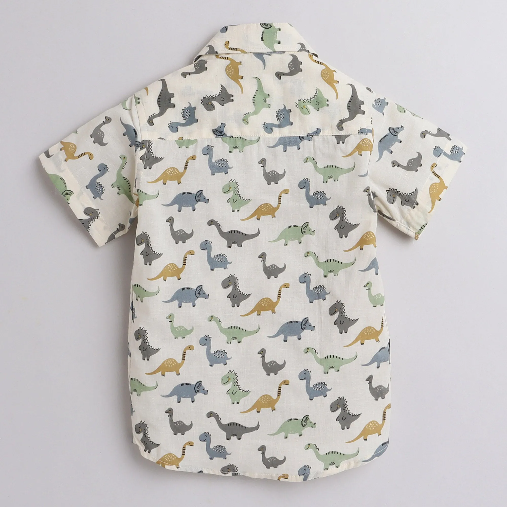 Polka Tots Half Sleeve Shirt Multi Color Dinosaur Print - White