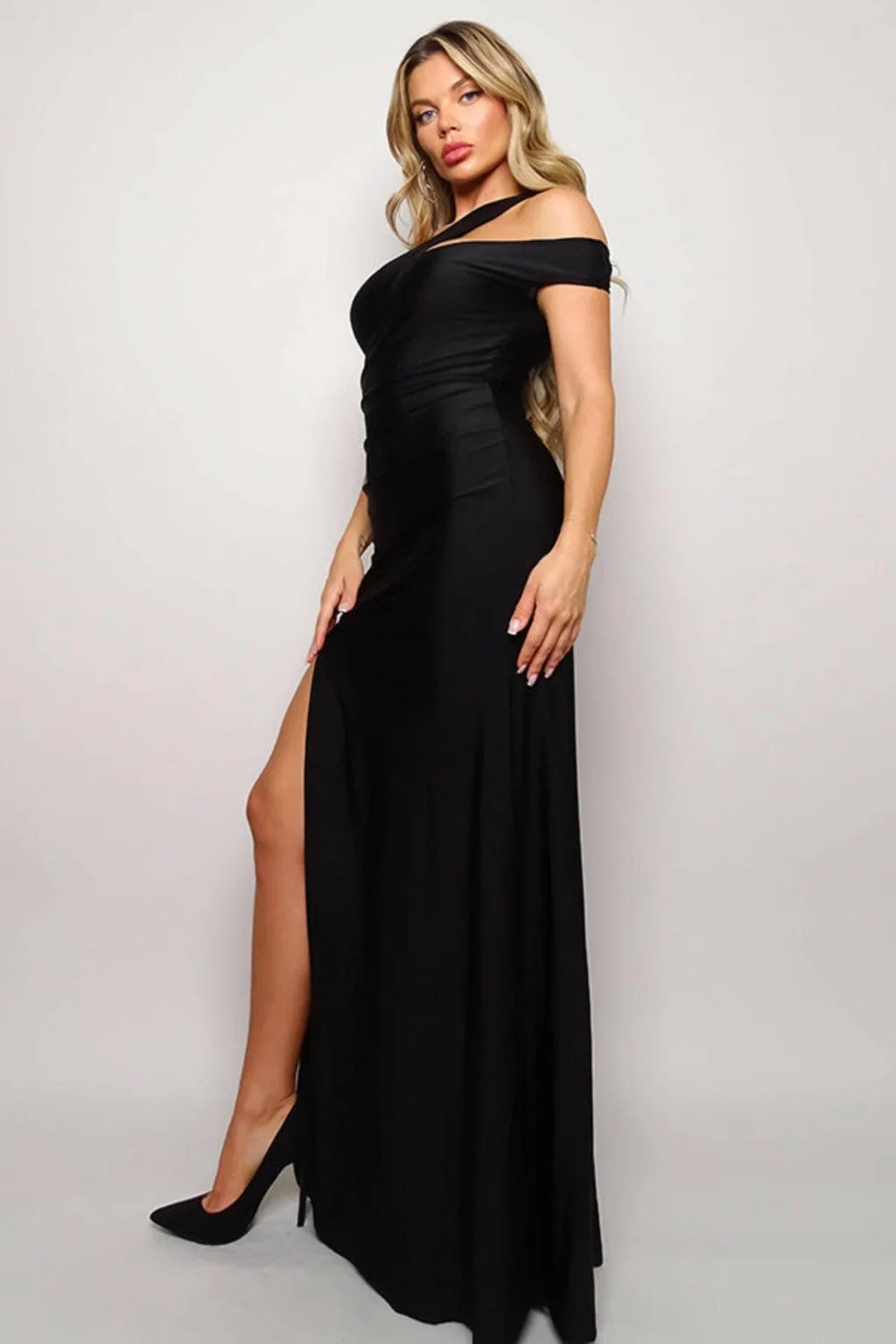 Chic One Shoulder Slit Maxi Dress for Women - Elegant Evening Wear