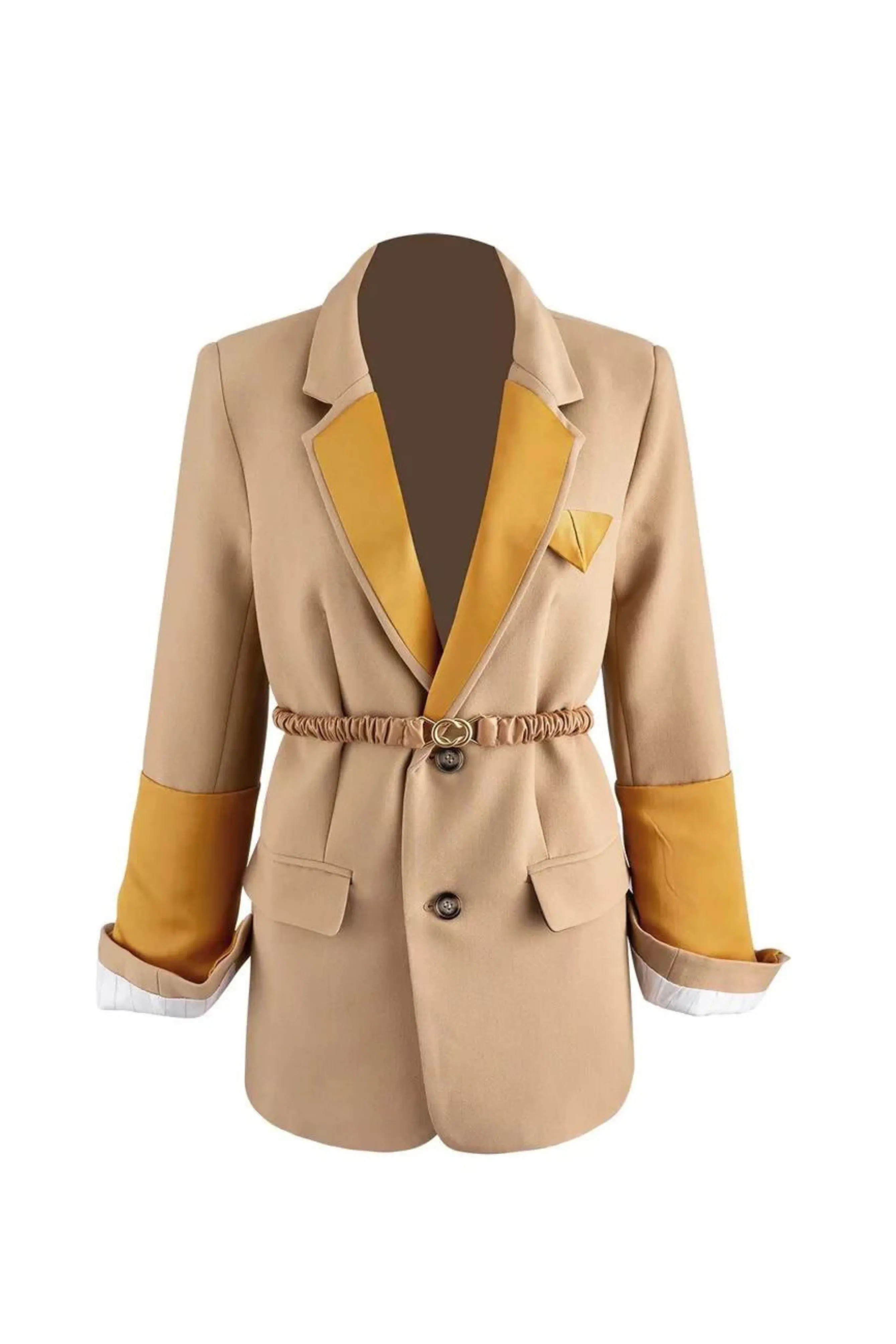 ROLA CAMEL & MUSTARD SATIN BELTED BLAZER